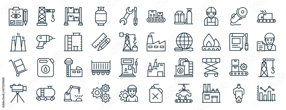 set of 40 outline web industrial process icons such as tower crane ...