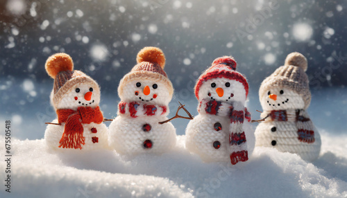 Little knitted snowmans on soft snow © Giuseppe Cammino