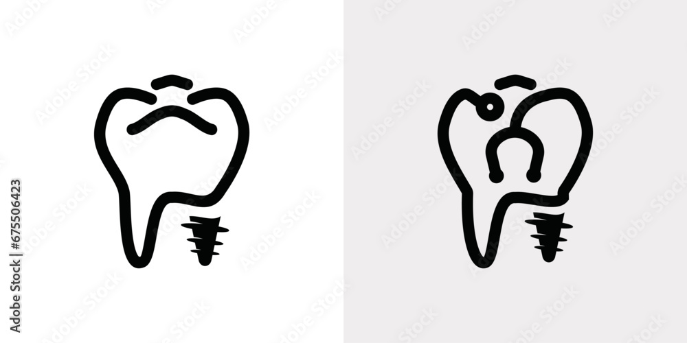 Dental clinic logo design with dental implant logo and stethoscope. abstract geometric lines creative design Dental clinic logo design with dental implant logo and stethoscope. abstract geometric lines creative design