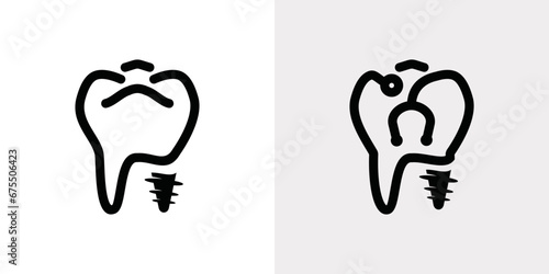 Dental clinic logo design with dental implant logo and stethoscope. abstract geometric lines creative design