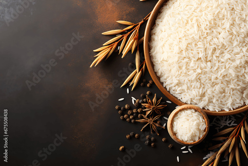 Imagen de fondo de mesas con arroz blanco, rojo y negro