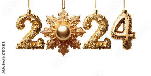 Gold Christmas ball as a New Year 2024 - isolated on free PNG background. photo