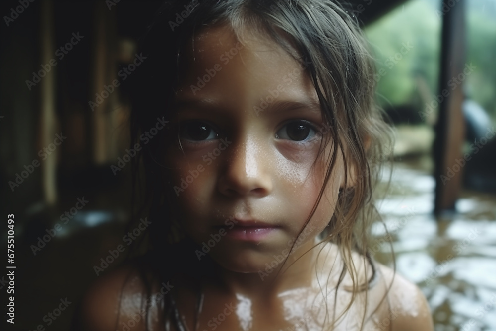 Intimate Close-up of a Young Girl in Rainy Ambiance Intimate Close-up of a Young Girl in Rainy Ambiance