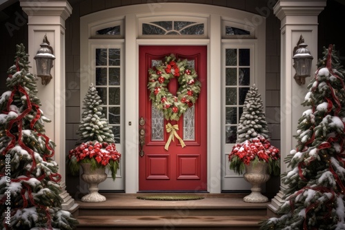 Festive Holiday Front Door  Christmas Wreath Decorations for a Charming Christmas Card-worthy Entrance
