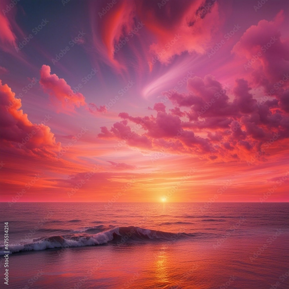 romantic stunning sunset over an ocean