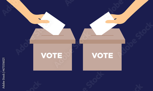 The hand drops the ballot into the voting box