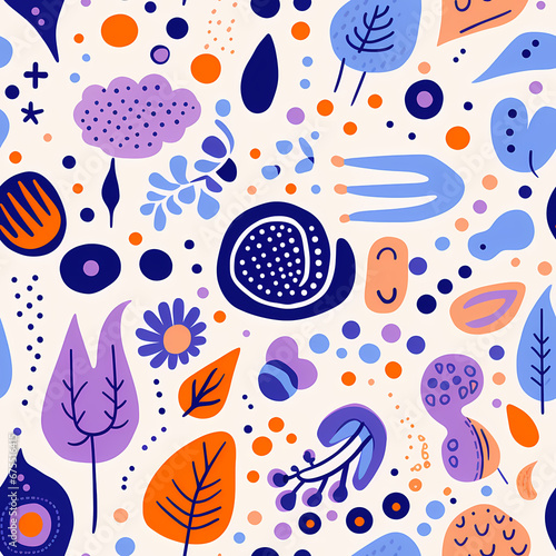 a cute blue and purple pattern with colorful shapes