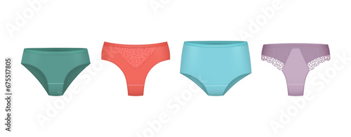 Woman panties. Collection of female realistic textile panties decent vector templates set