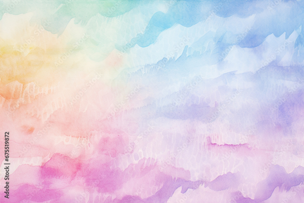 Abstract rainbow watercolor texture with wet brush strokes for wallpaper design