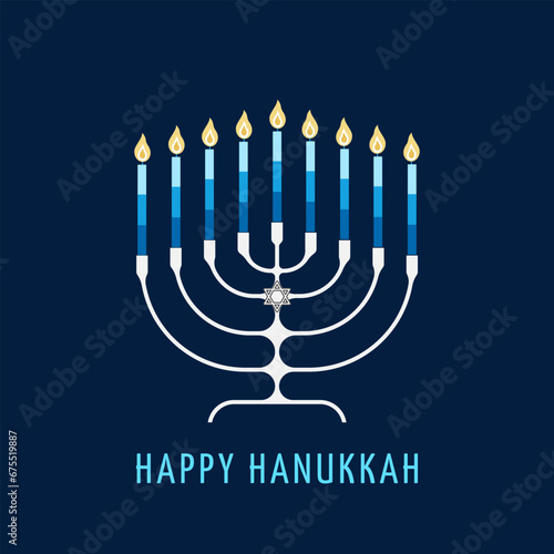 Happy Hanukkah. Menorah clip art. Candelabrum with candles. Flat Vector illustration