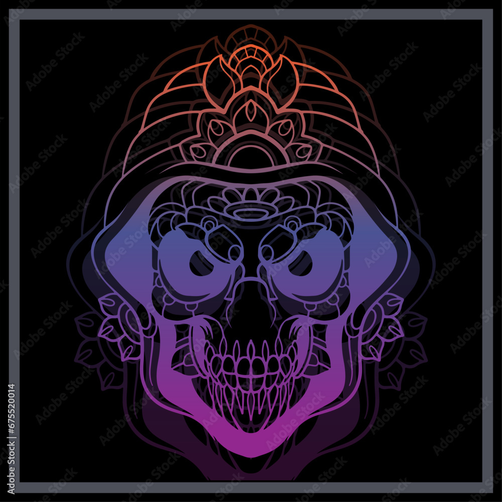 Gradient Colorful Skull head mandala arts isolated on black background. Gradient Colorful Skull head mandala arts isolated on black background.