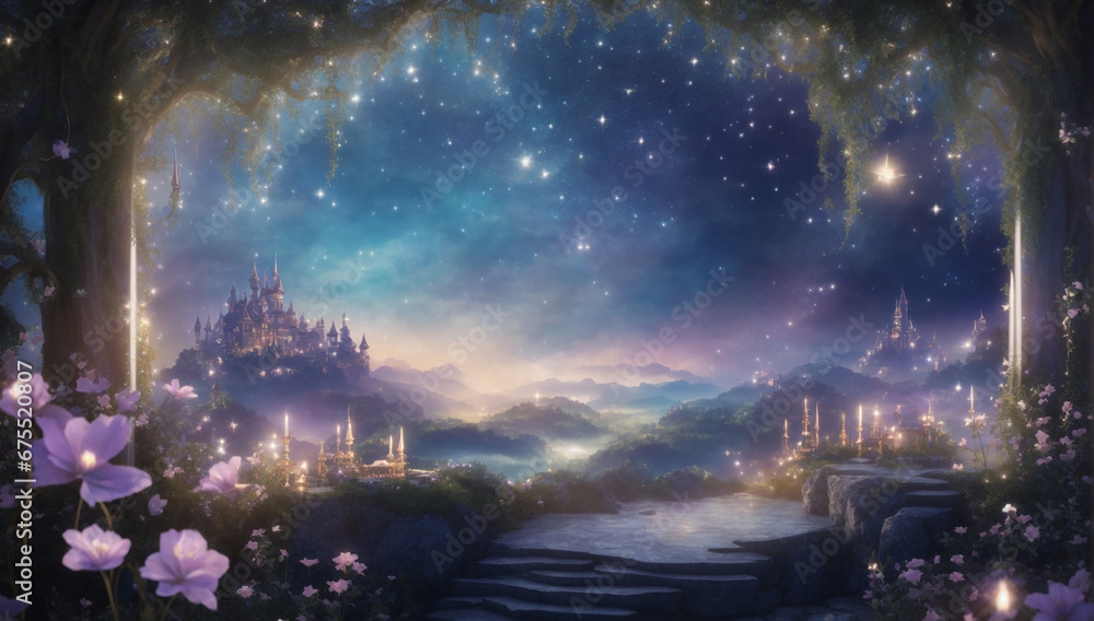 An enchanting landscape that would serve as an idyllic home for contented fairies, immersing it in a majestic Renaissance-inspired backdrop - AI Generative