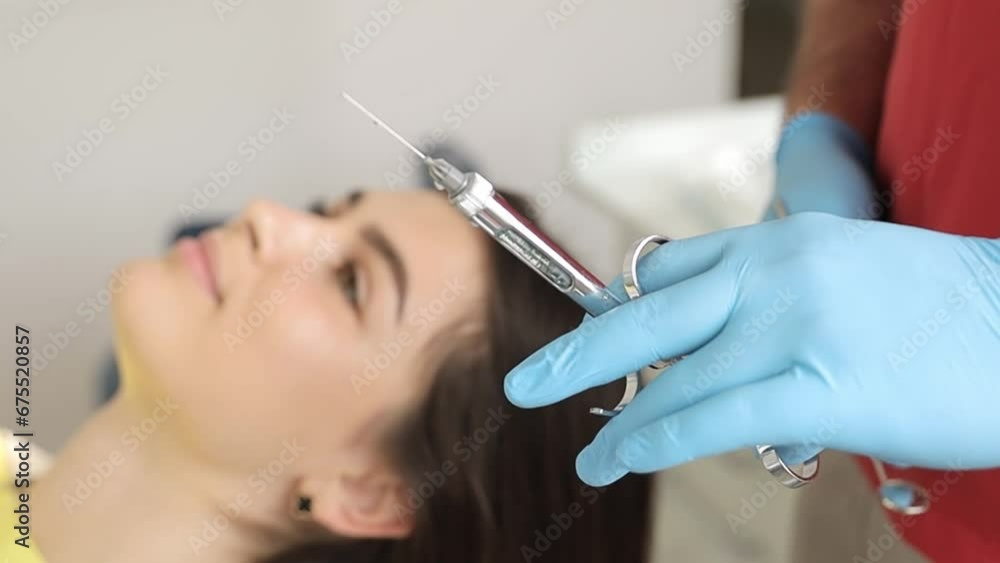 Dentist holding a syringe and anesthetizing his patient. Close up. Dentist holding a syringe and anesthetizing his patient. Close up.
