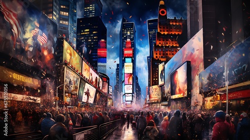 Obraz na płótnie Crowd of people celebrating New Year eve in Times Square, Manhattan, New York