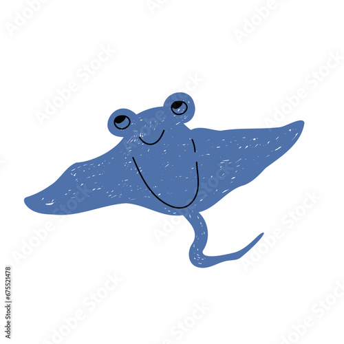 Underwater world, sea creatures. Vector cute illustration ocean with stingray. Drawings for banner, card, postcard