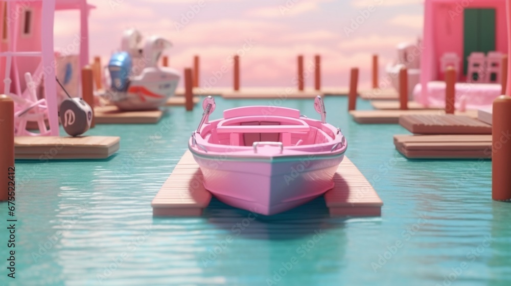 Digital backdrop elegant villa beach front pink color photography image AI generated art