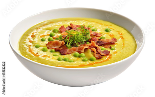 Hearty Split Pea Bacon Soup on isolated background