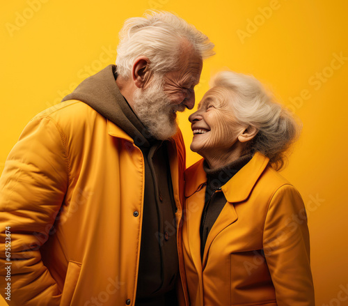 An elderly loving couple, grandparents warm themselves with love, hugs and laughter on cold winter days. A love that lasts forever. © Ljuba3dArt