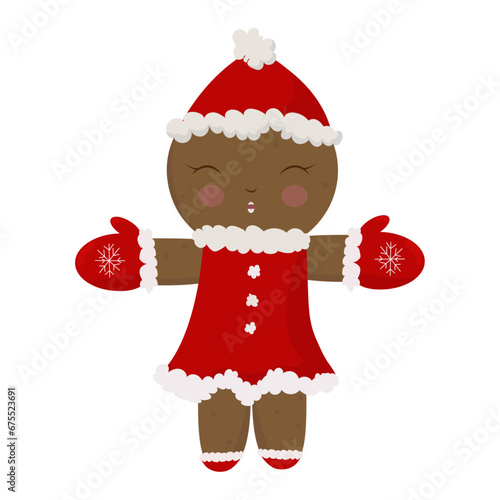 Christmas gingerbread vector illusration. Sweet cookie woman