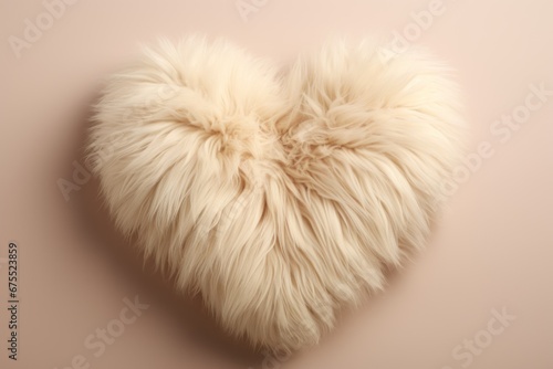 Fluffy heart made of white fur. on light background