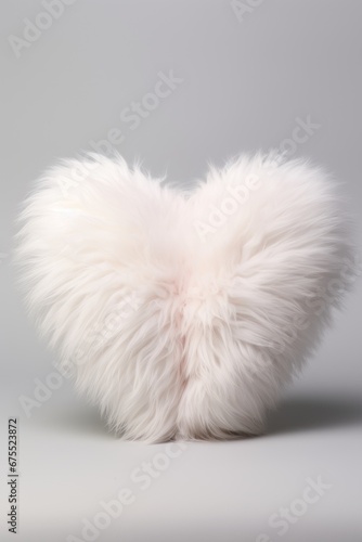 Fluffy heart made of white fur. Love, romance, valentine's day.
