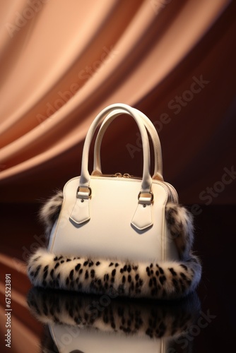 fashionable fur handbag made of leather with spotted fur