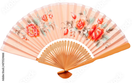 Silk Fabric Floral Chinese Fan on isolated background