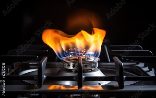 The flame of the cooking gas stove burning