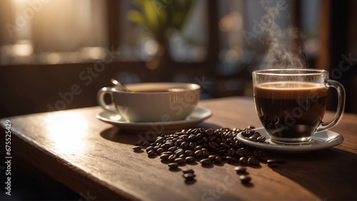 Aromatic Delight: Freshly Brewed Coffee and Beans 