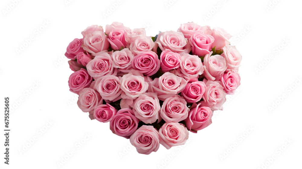 Heart-shaped bouquet of pink roses on a transparent background. Symbol of love, Valentine's Day, International Women's Day