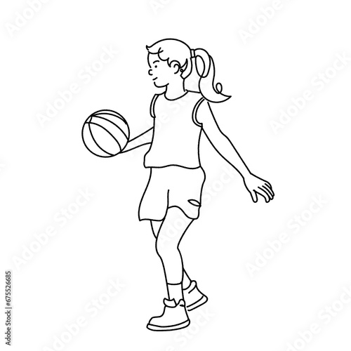 young kid playing basketball, line drawing / doodle