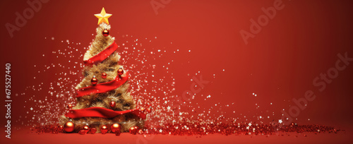 Fondo rojo con arbol de navidad decorado photo