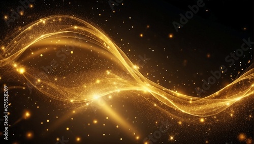 Golden Glitter Particles and Shining Sparkles Wave Background