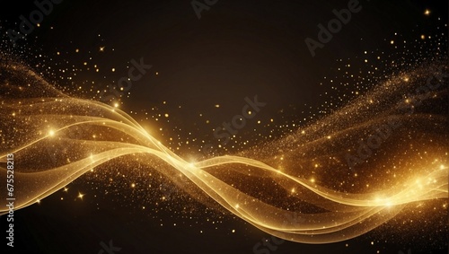 Golden Glitter Particles and Shining Sparkles Wave Background