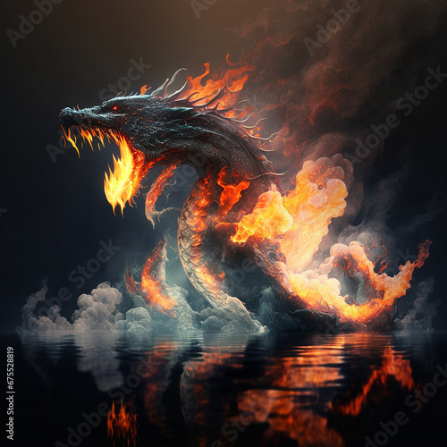 Dragon fire flame head style angry release illustration picture AI generated art