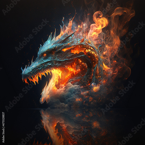 Dragon fire flame head style angry release illustration picture AI generated art