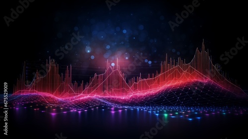 dynamic stock market graph with glowing neon lines on a dark, matte background