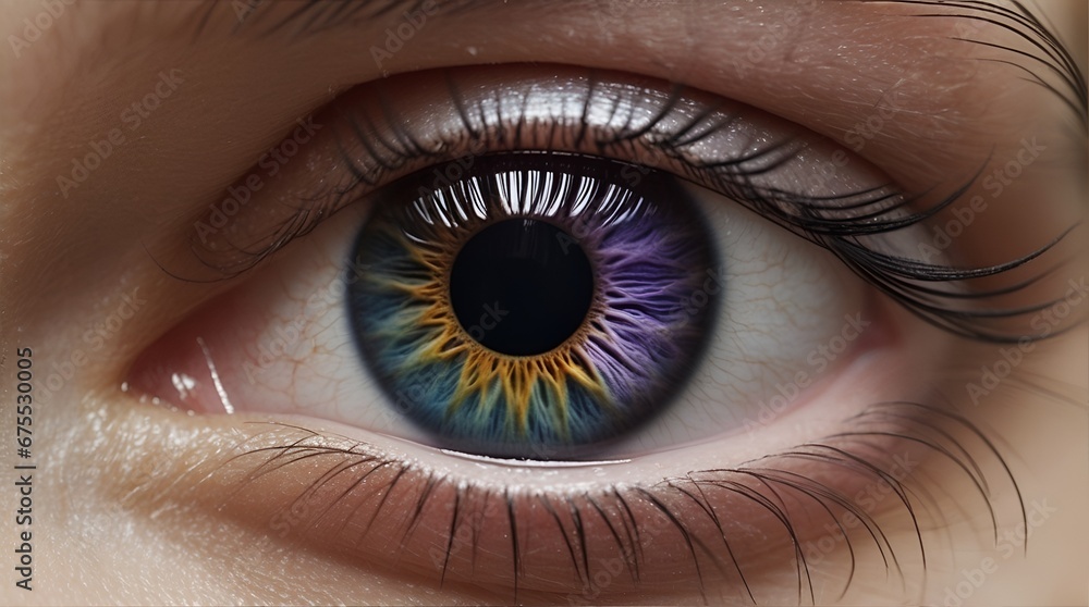 Fototapeta premium close-up of a human eye, The iris is a deep, rich colorful, while the surrounding sclera is a pristine white