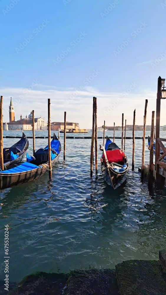 Beautiful seascape with gondolas on the blue sea water in Venice Beautiful seascape with gondolas on the blue sea water in Venice
