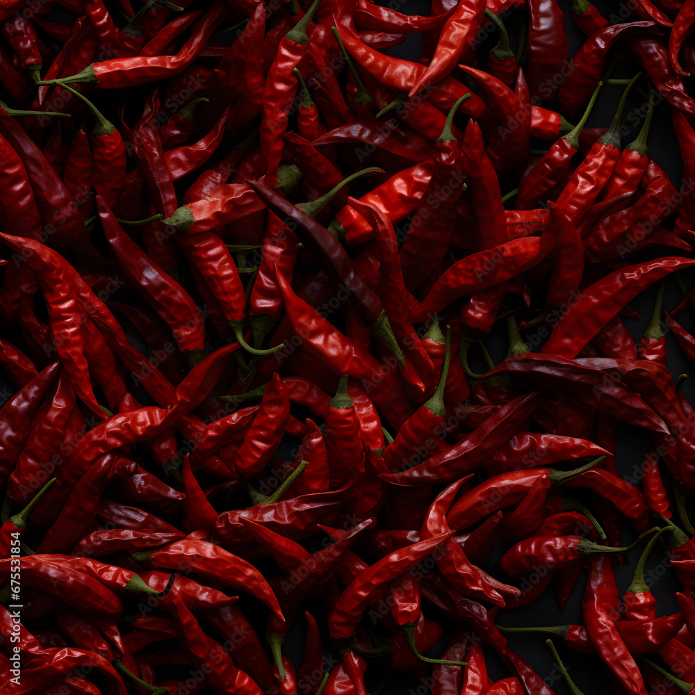 Red dry chilli pepper texture seamless pattern photography