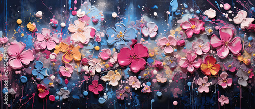 fondo de pintura floral en tonos rosas y azules de trazos gruesos de tonos pastel photo