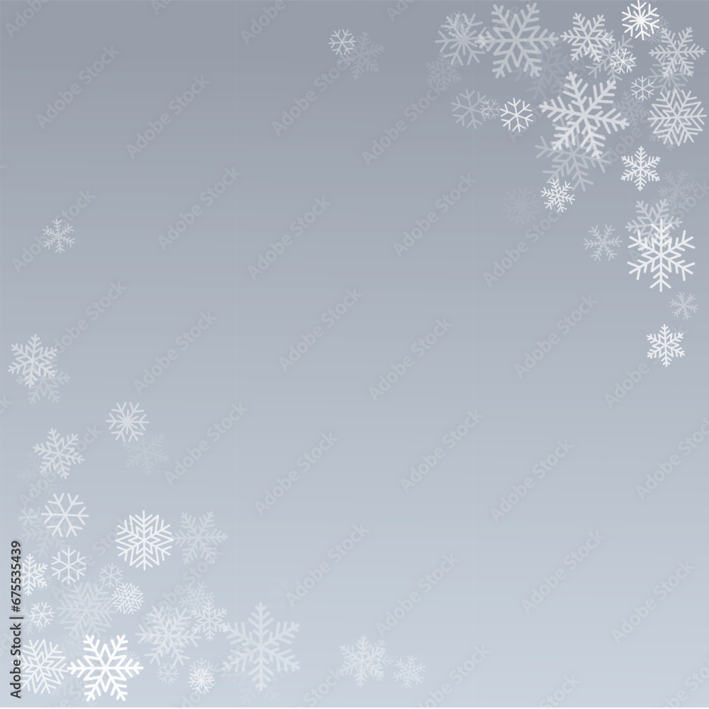 Christmas snowflakes frame background. Winter silver snow falling minimal decoration, greeting card. Noel subtle backdrop. Vector illustration Christmas snowflakes frame background. Winter silver snow falling minimal decoration, greeting card. Noel subtle backdrop. Vector illustration