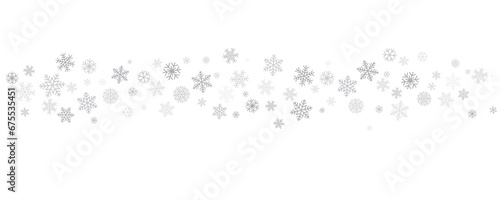 Christmas snowflakes background. Winter silver snow border decoration  greeting card. Noel subtle frame backdrop. Vector illustration