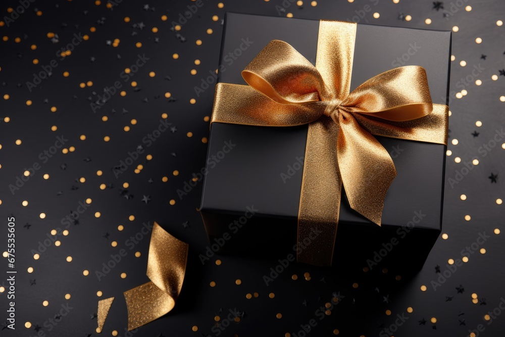 black gift boxes, against a Christmas, New Year's background. Generative AI black gift boxes, against a Christmas, New Year's background. Generative AI