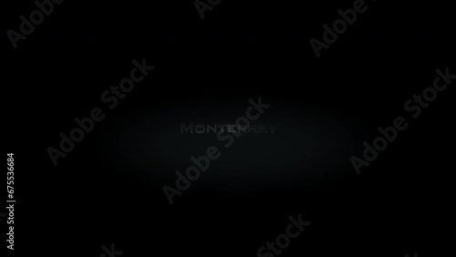 Monterrey 3D title word made with metal animation text on transparent black photo