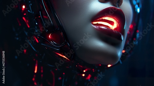 futuristic fantasy woman in neon cyberpunk glow portrait, future sci fi concept
