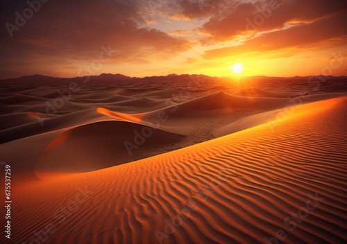  Sunset Symphony in the Sands  Capturing the Mesmerizing Beauty of the Vast Desert Landscape.  Ai generated.
