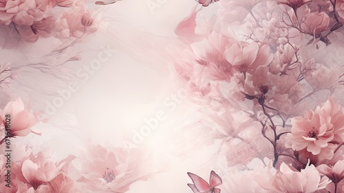  pink flowers on a white background with a butterfly in the middle of the picture and a butterfly in the middle of the picture. generative ai