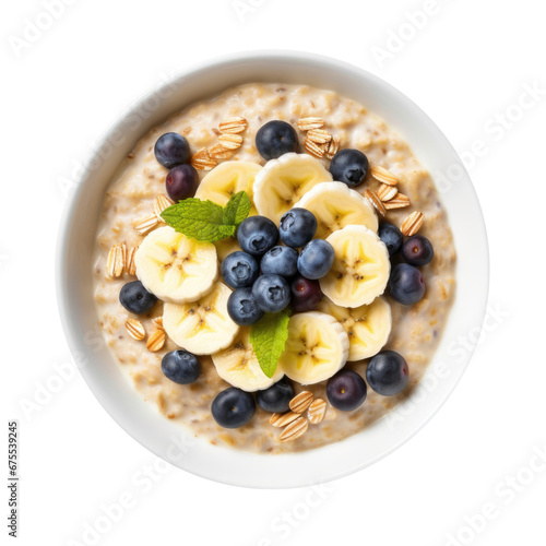 Oatmeal with Bananas and Blueberries Isolated on a Transparent Background