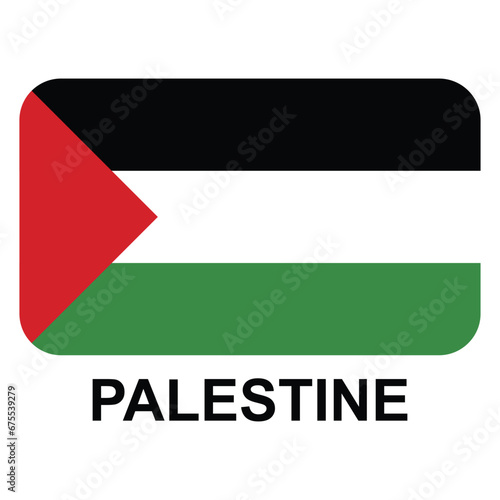 Palestine flag button on white background. Vector illustration. Eps 10. With Palestine written below. Language selection icon based on country flag